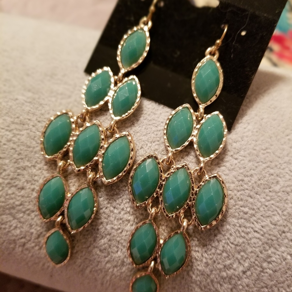 Unbranded Gold/Turquoise Chandelier Dangle Earrings